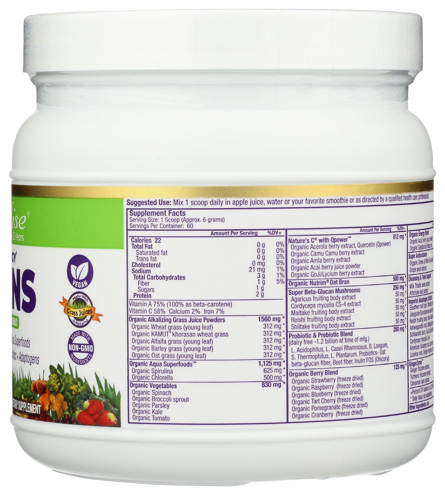 Paradise Orac Energy Greens 12.8oz Back of Tub