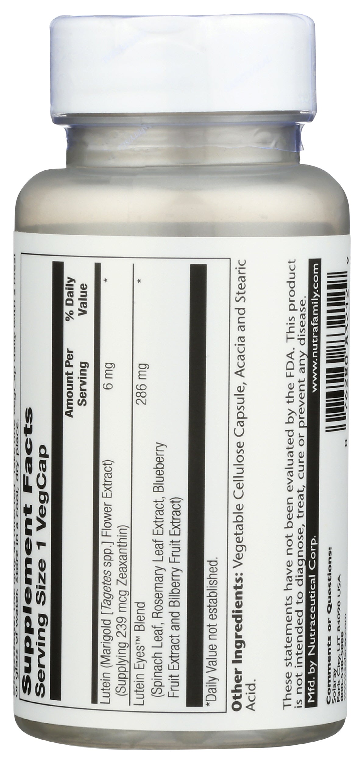 Solaray Original Lutein Eyes 6 60 VegCaps Back