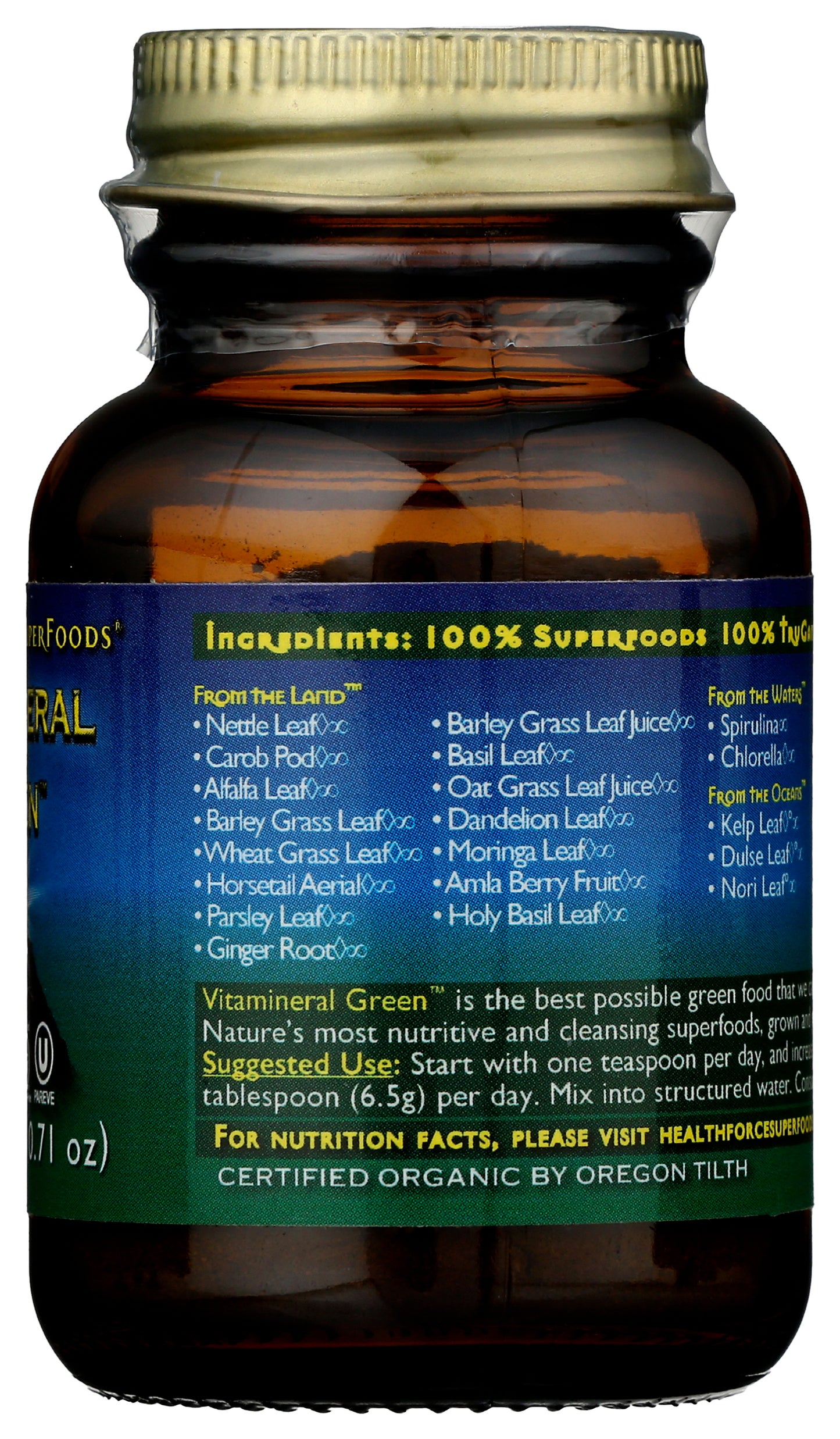 HealthForce SuperFoods Vitamineral Green Powder 20g Back of Bottle