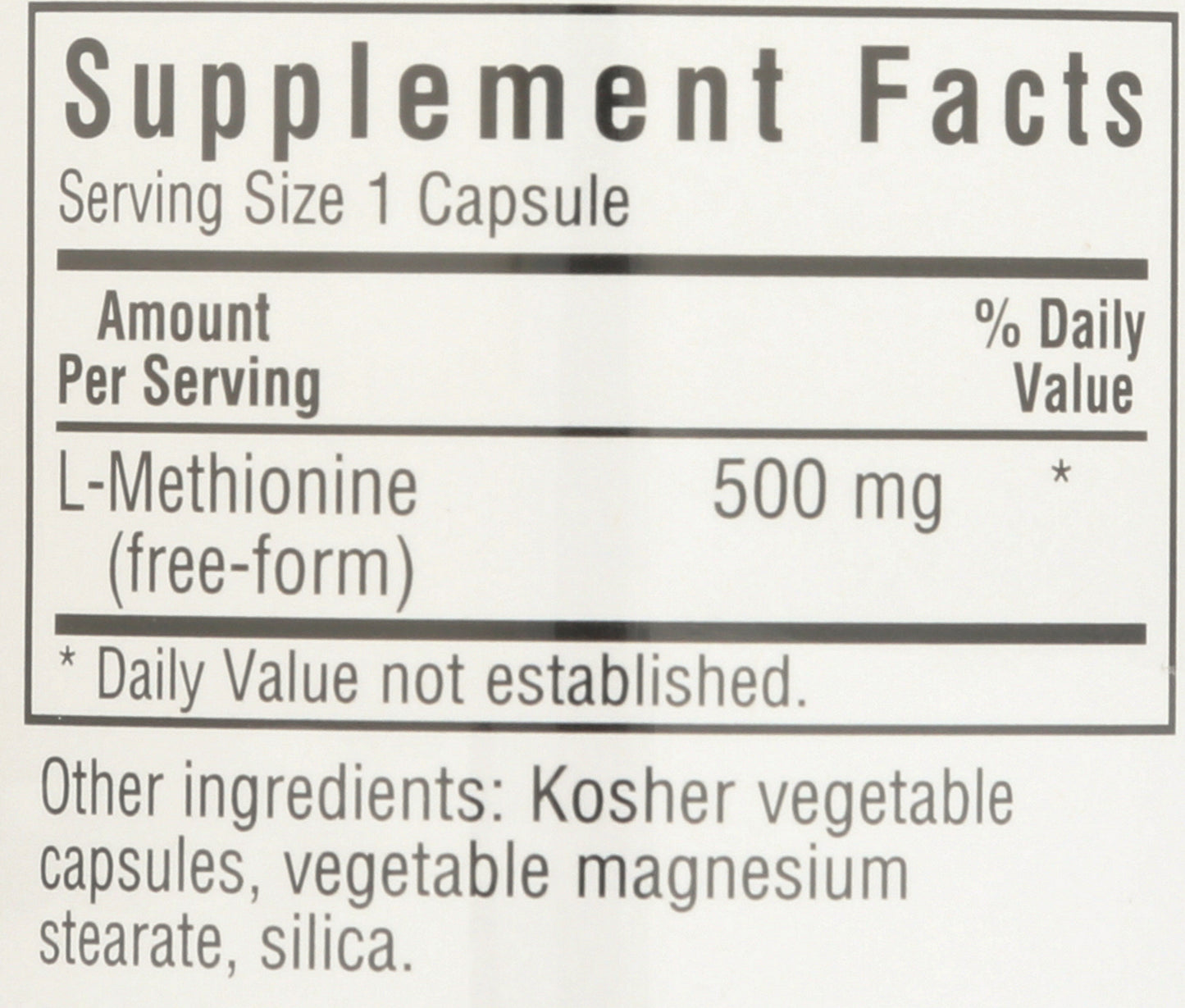 Bluebonnet L-Methionine 500 mg 30 Vegetable Capsules Back