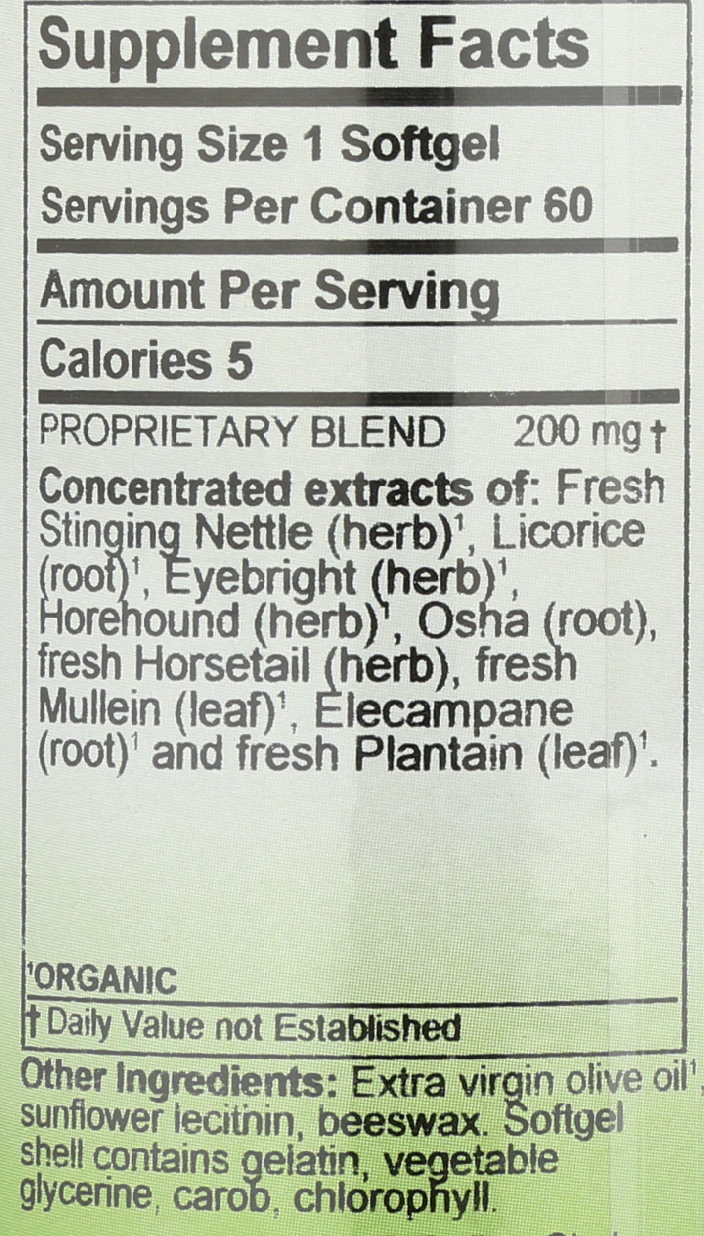 Herbs Etc. Allertonic 60 Softgels Back of Bottle