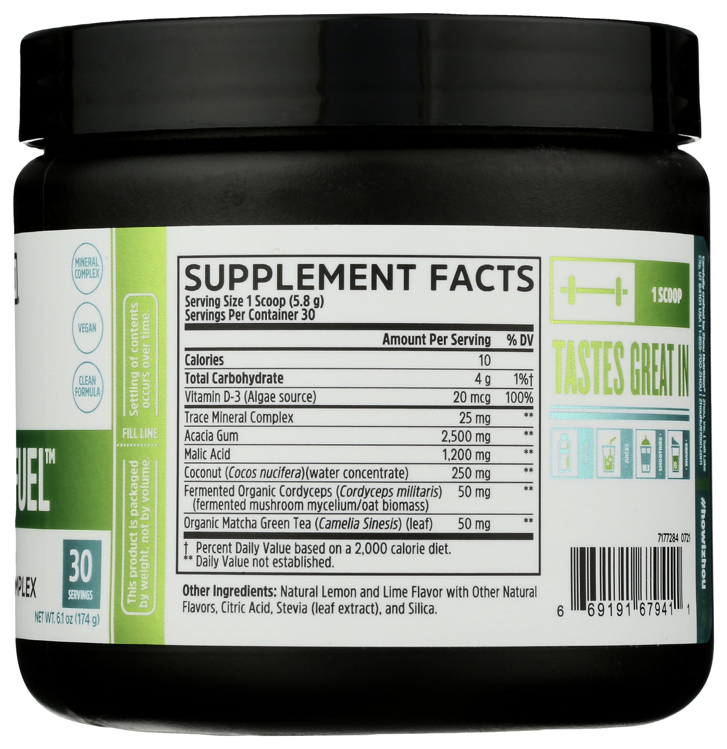 Zhou Hydro-Fuel Lemon Lime Flavor 174g Back of Tub