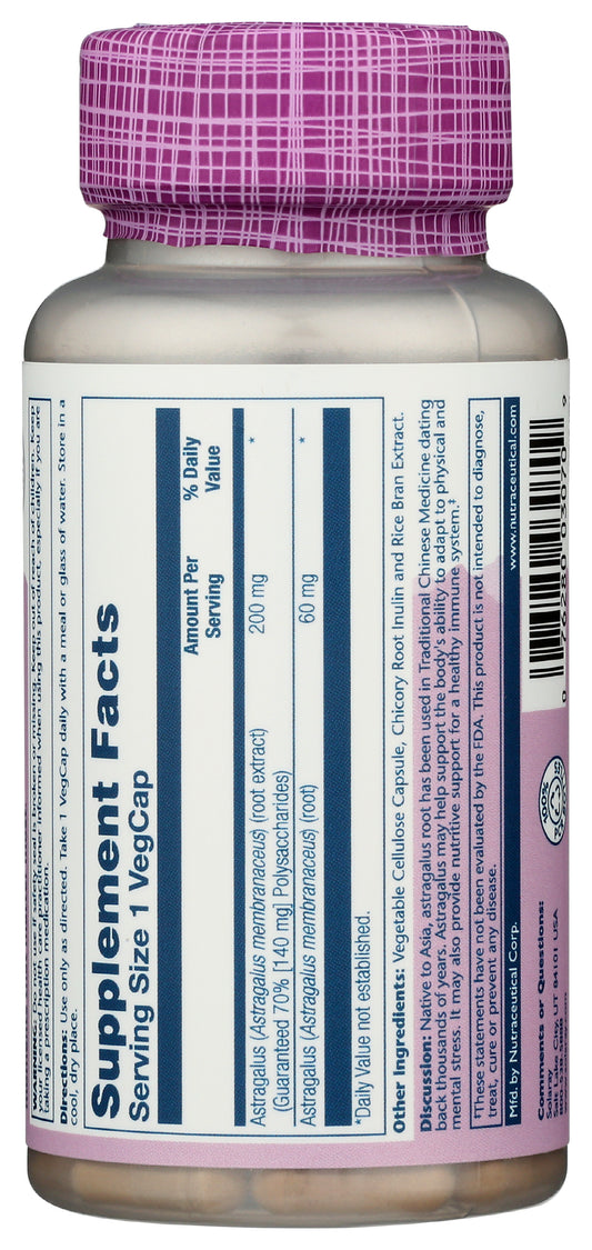Solaray Astragalus 200 mg 30 VegCaps Back of Bottle