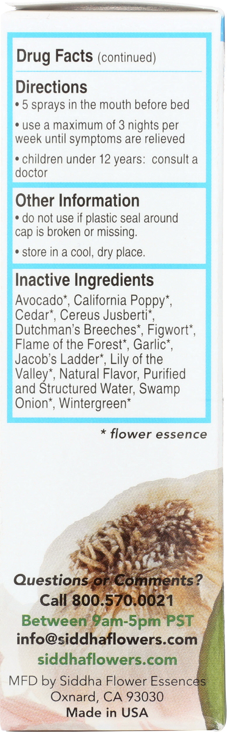 Siddha Remedies Emotional Detox 1 Fl. Oz. Back of Box