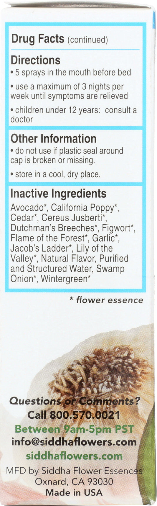 Siddha Remedies Emotional Detox 1 Fl. Oz. Back of Box