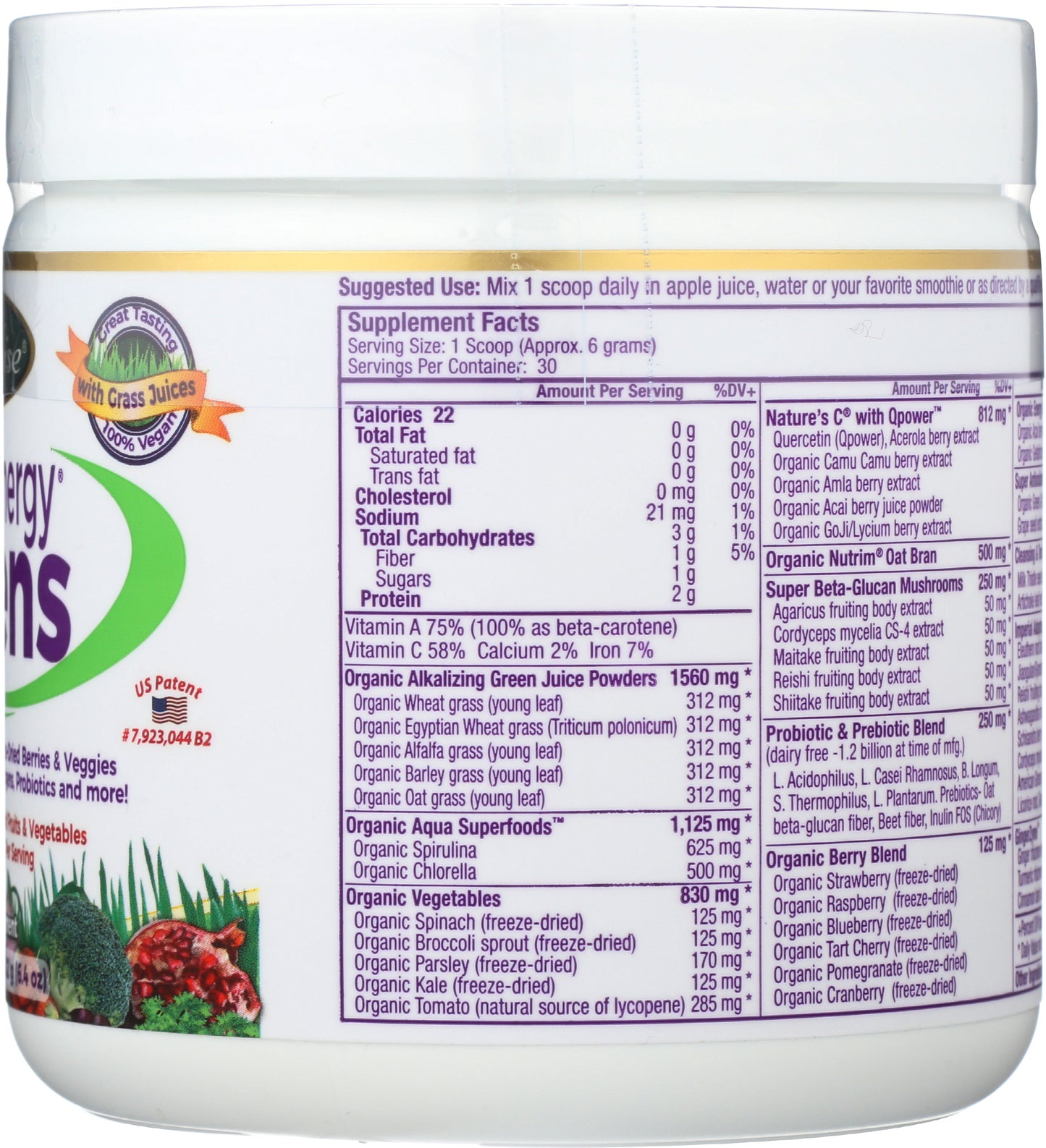 Paradise Orac Energy Greens 6.4oz Back of Tub