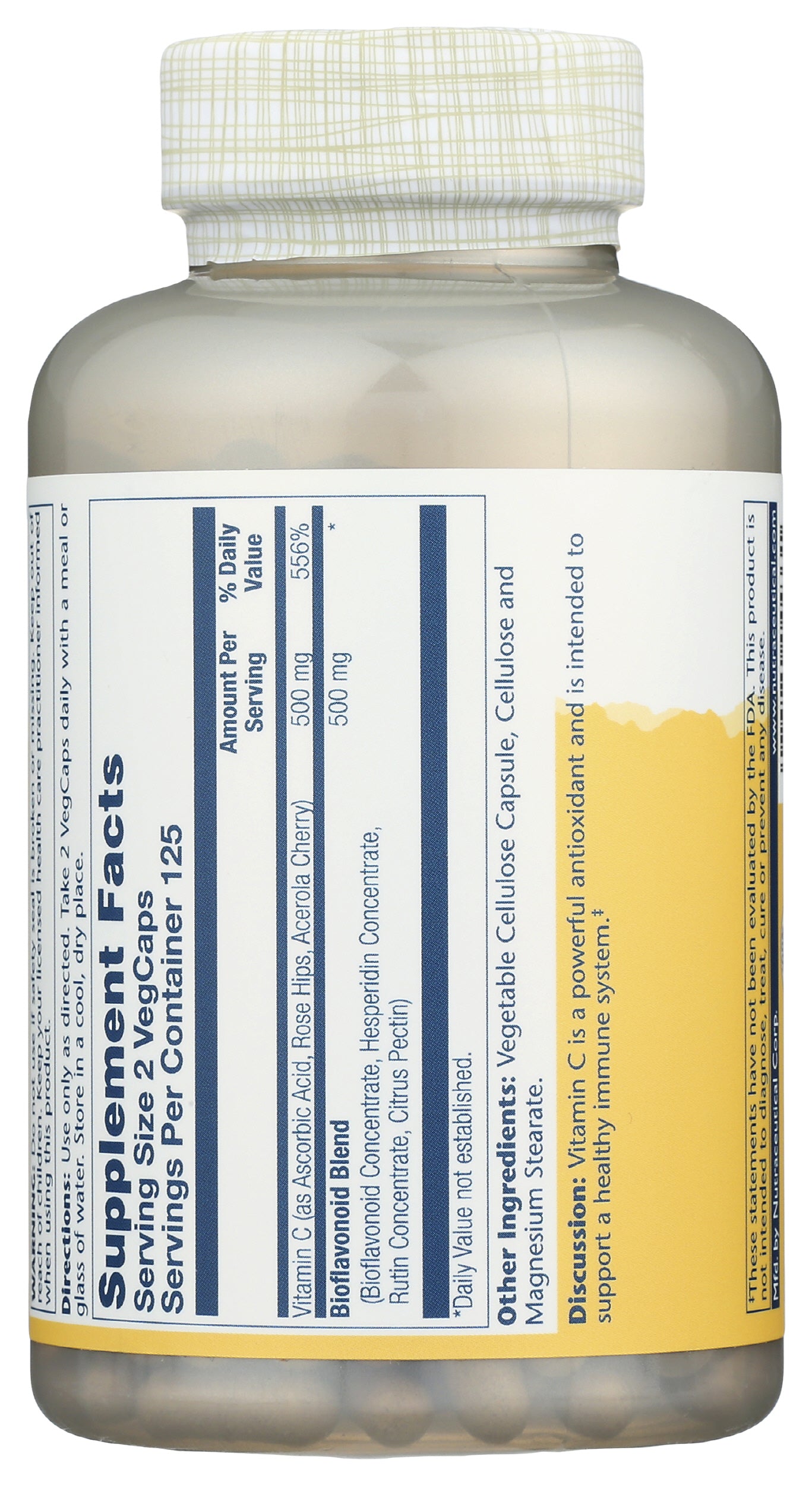 Solaray Vitamin C & Bioflavonoids 250 VegCaps Back of Bottle