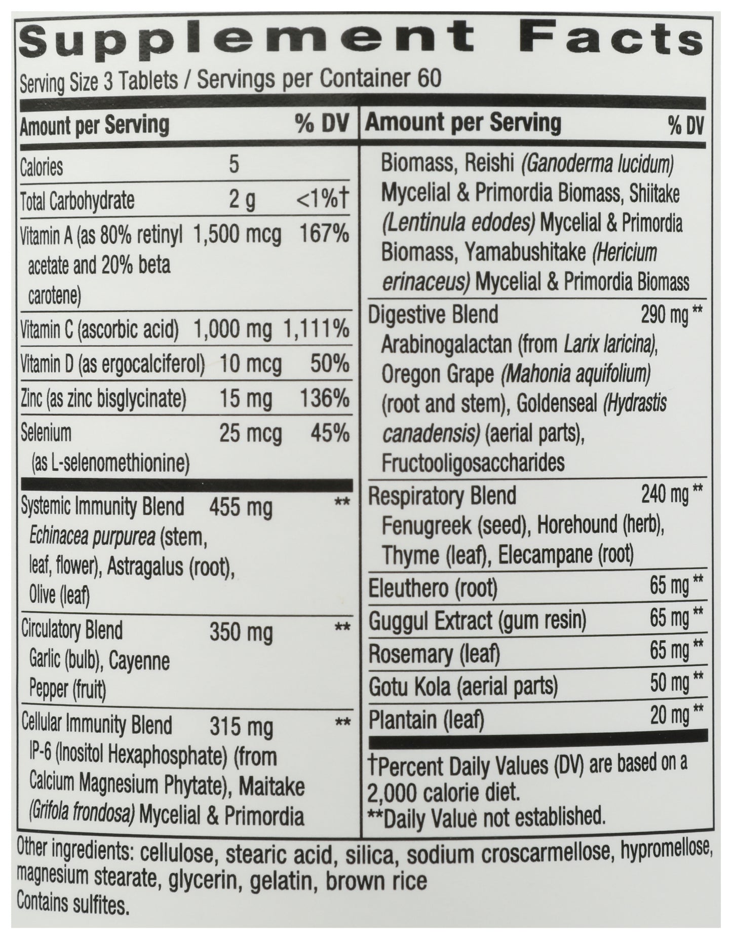 Nature's Way Ultimate Immunity 180 Tablets Back of Bottle
