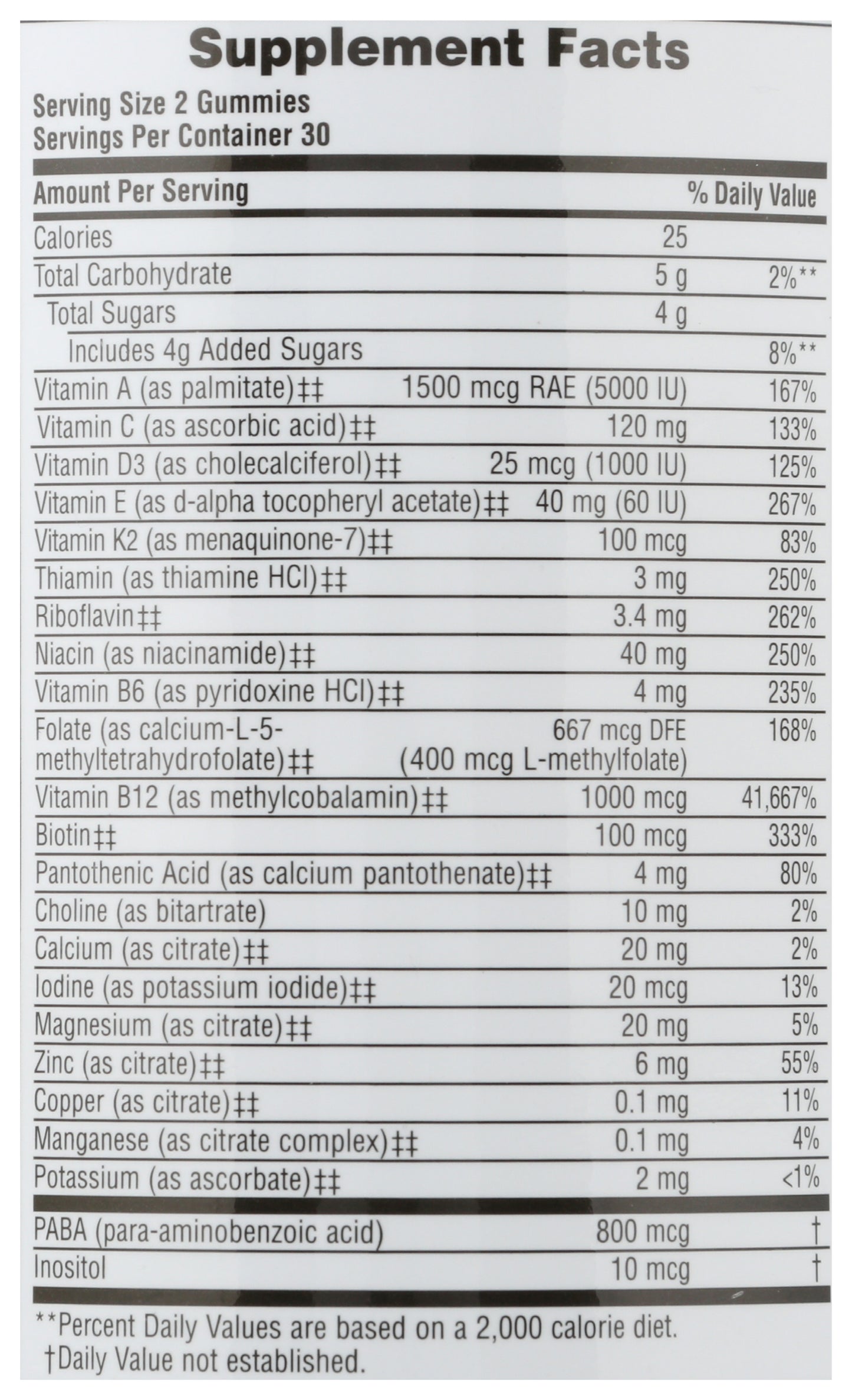 Natures Plus Source of Life Adult Gold Gummies 60 Gummies Back of Bottle
