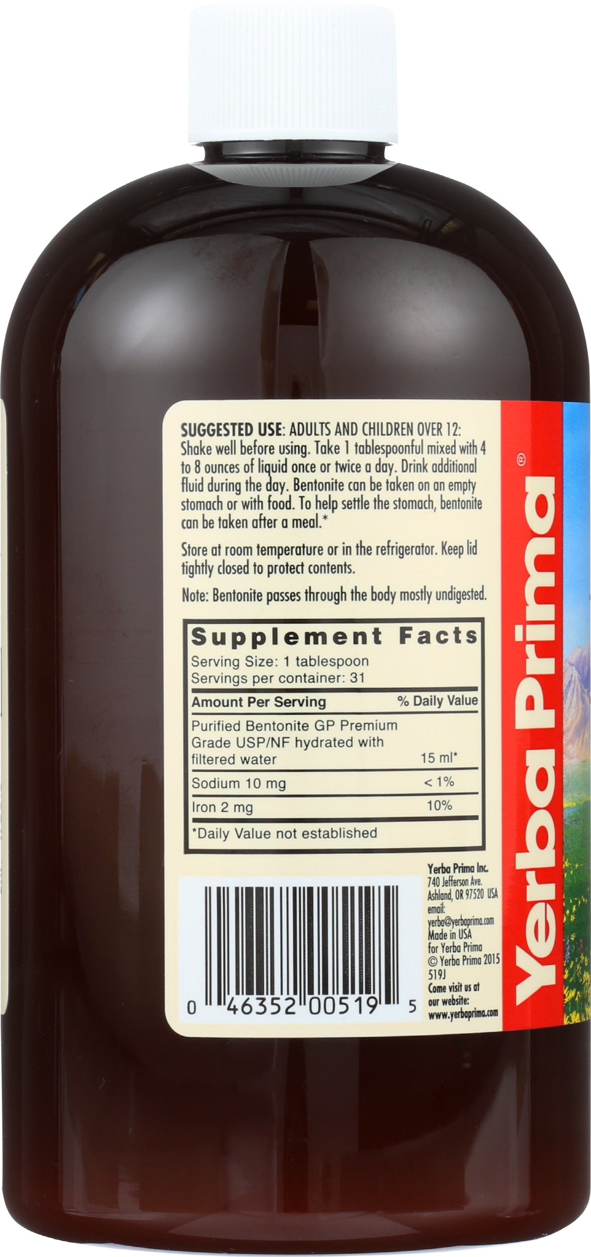 Yerba Prima Great Plains Bentonite Detox 16 fl oz Back