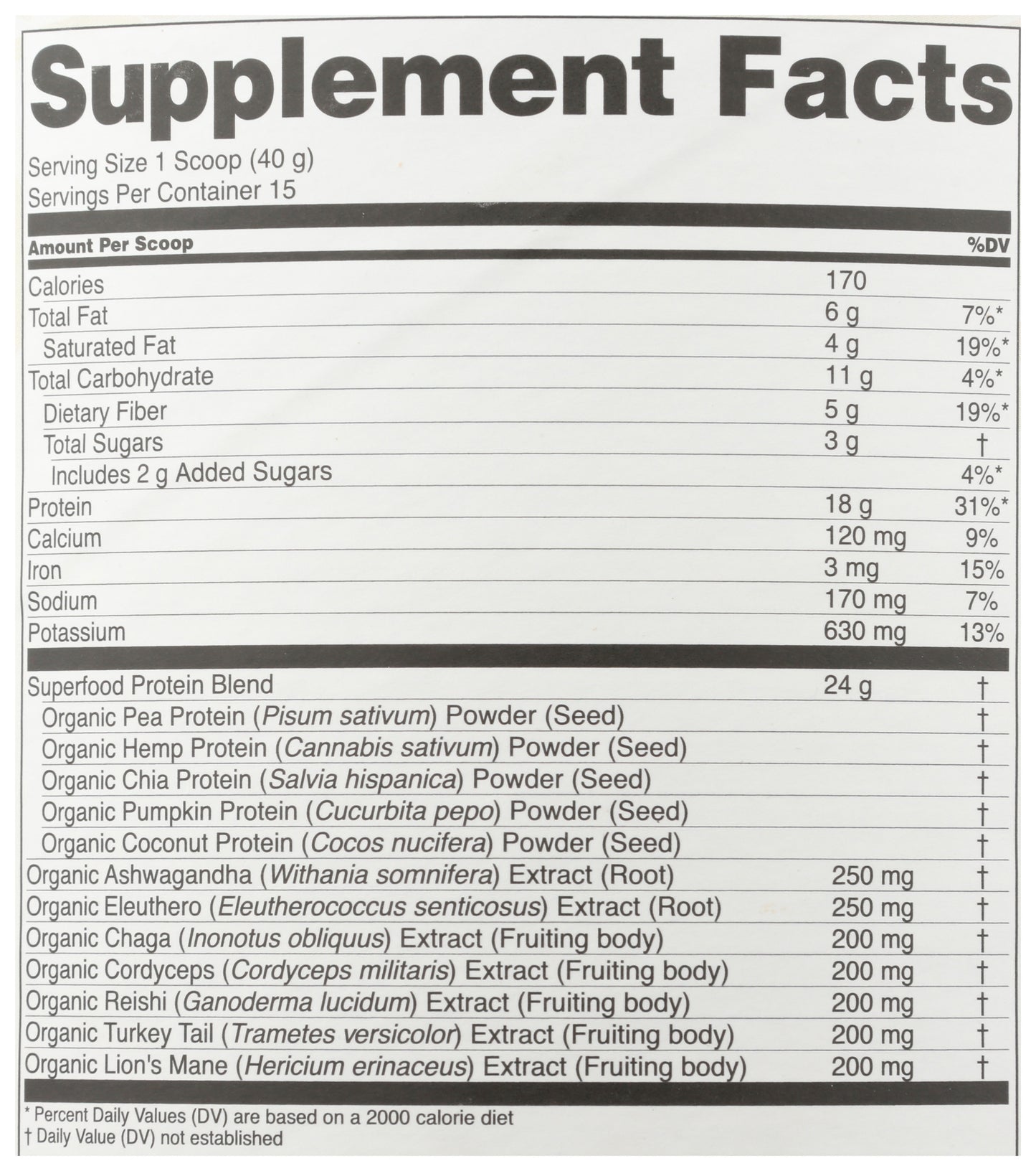 Four Sigmatic Plant-Based Protein Powder Creamy Cacao Flavor 600g Back of Can