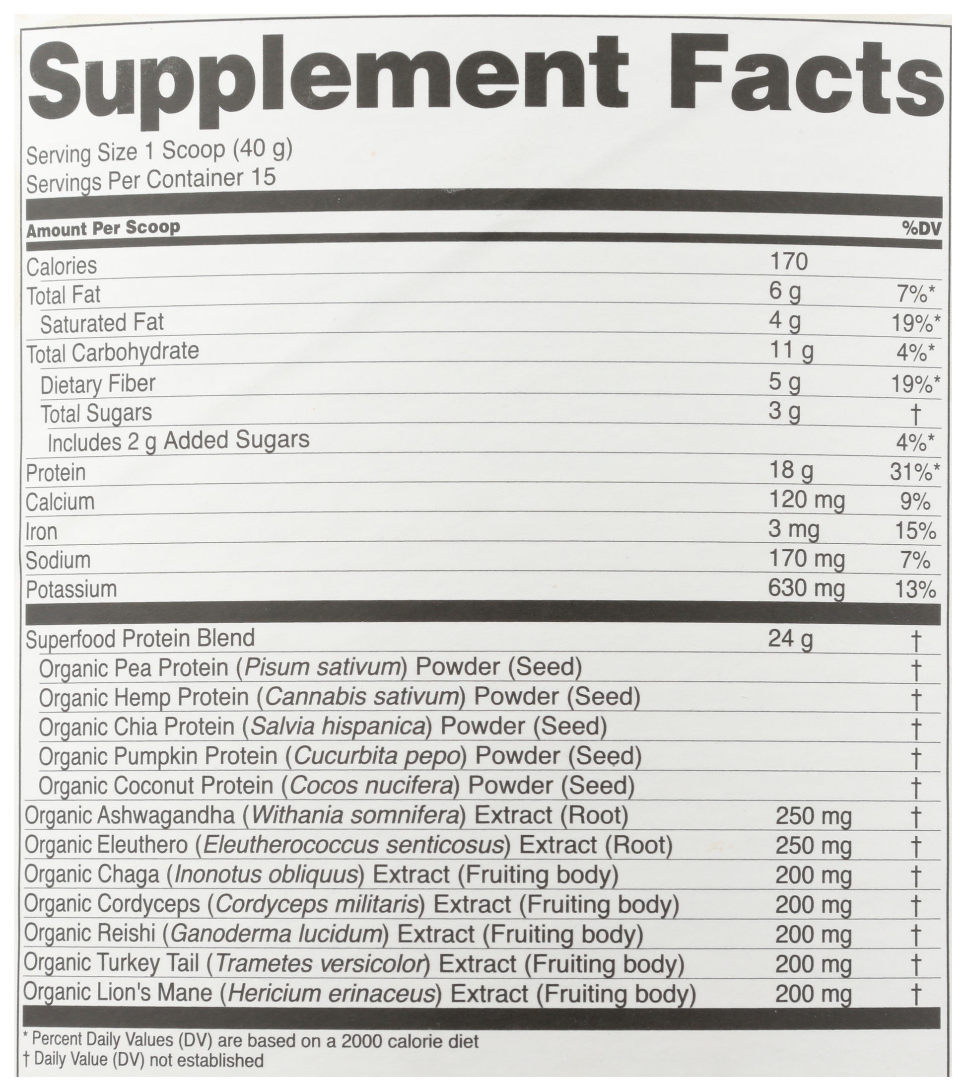Four Sigmatic Plant-Based Protein Powder Creamy Cacao Flavor 600g Back of Can