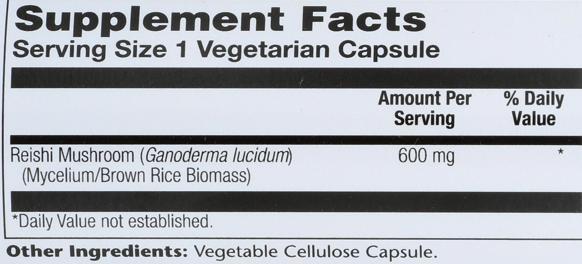Solaray Reishi 600mg 100 VegCaps Back of Bottle