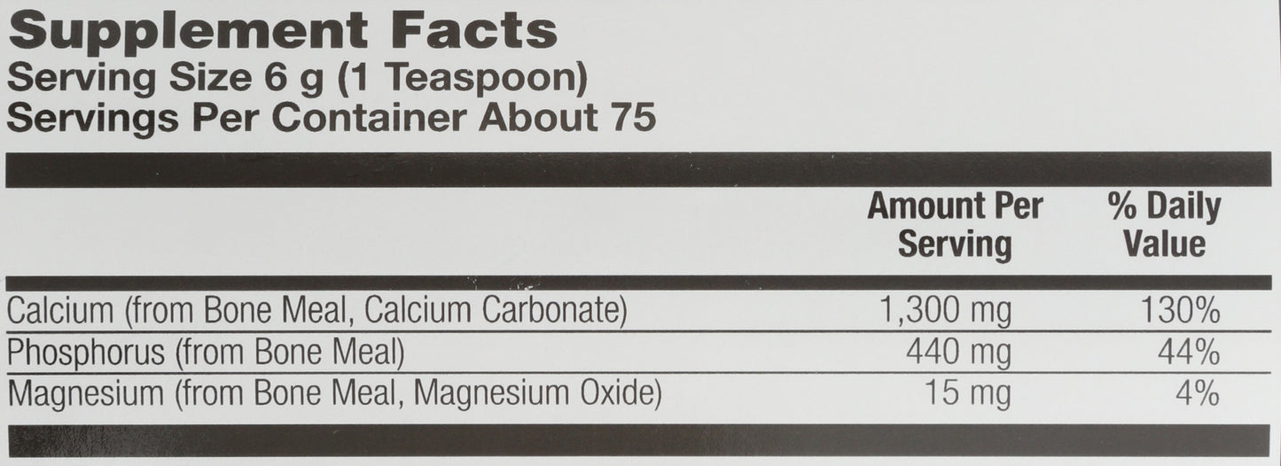 KAL Bone Meal Powder 16oz Back of Bottle