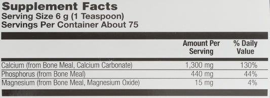 KAL Bone Meal Powder 16oz Back of Bottle