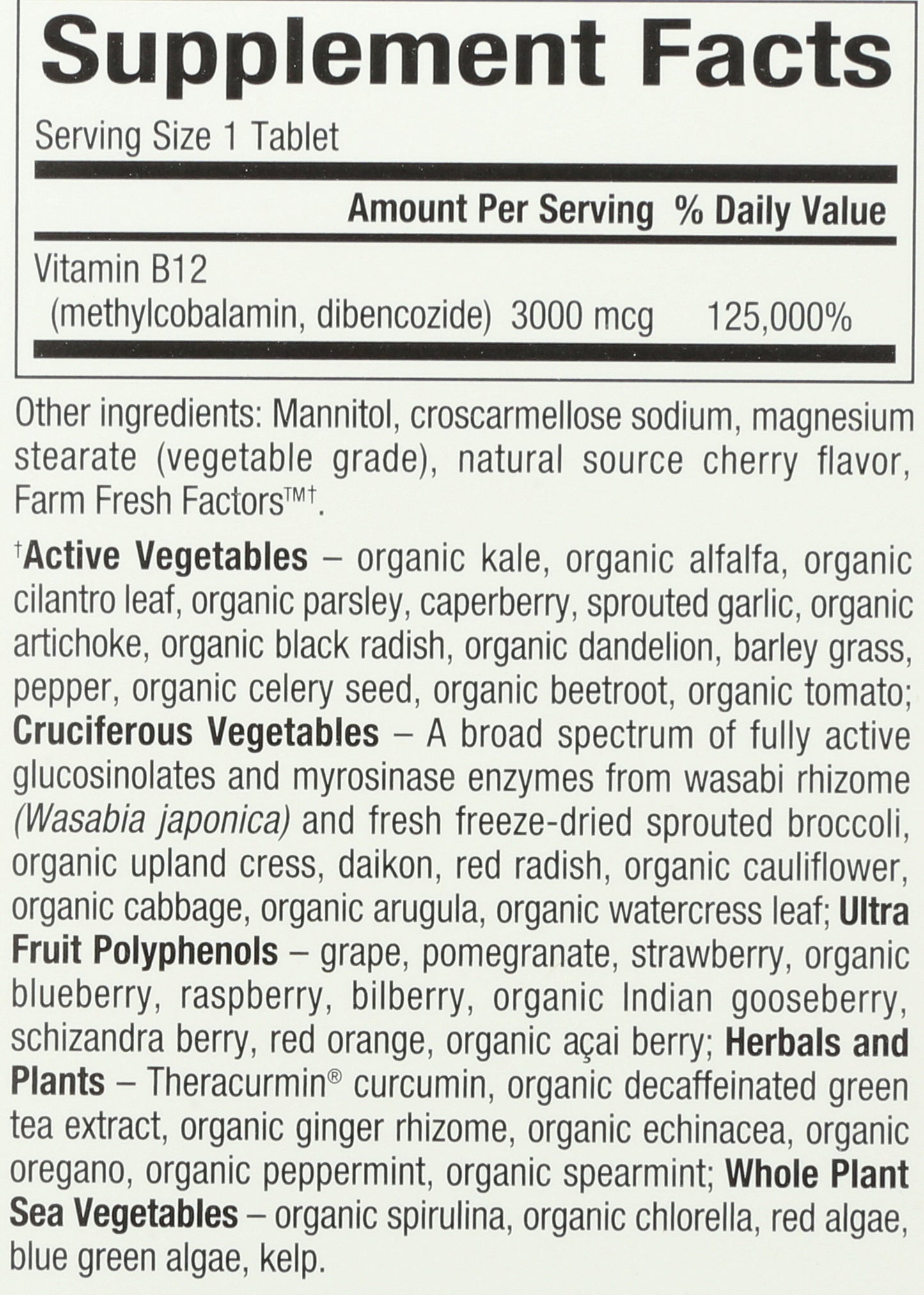 Natural Factors Methylcobalamin & Dibencozide B12 3000 mcg 30 Tablets Back of Box
