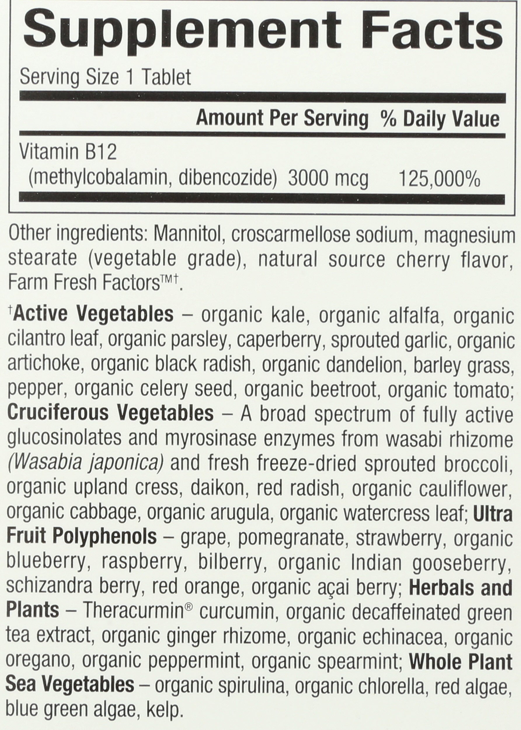 Natural Factors Methylcobalamin & Dibencozide B12 3000 mcg 30 Tablets Back of Box
