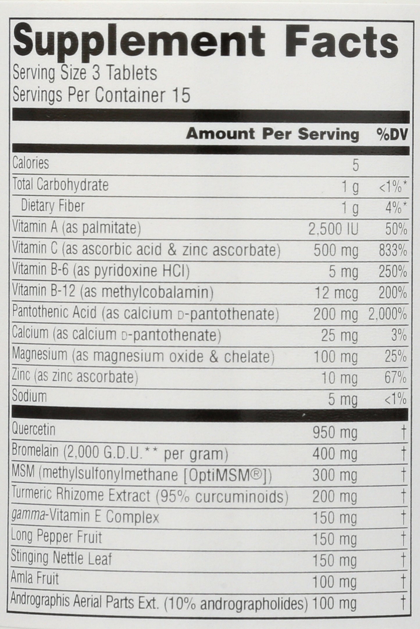 Source Naturals Aller-Response 45 Tablets Back of Bottle