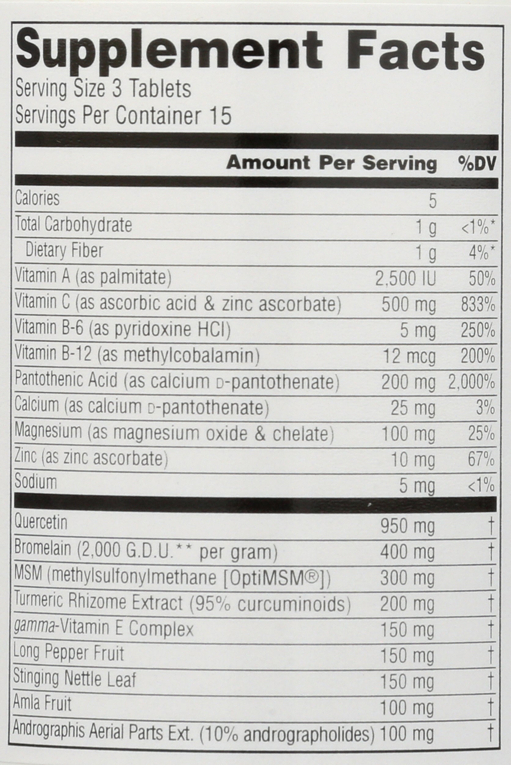 Source Naturals Aller-Response 45 Tablets Back of Bottle