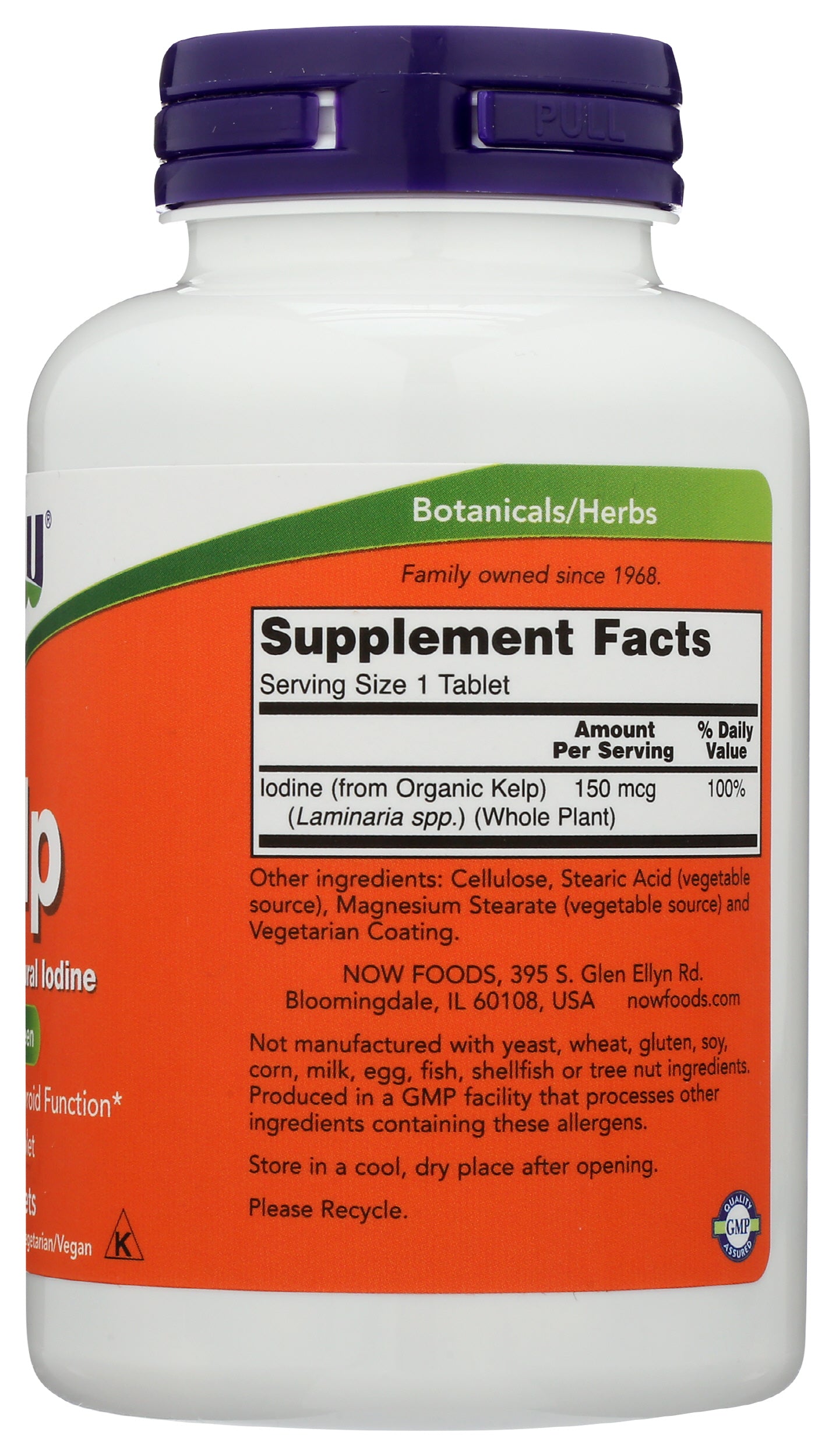 Now Kelp 150mcg 200 Tablets Back of Bottle