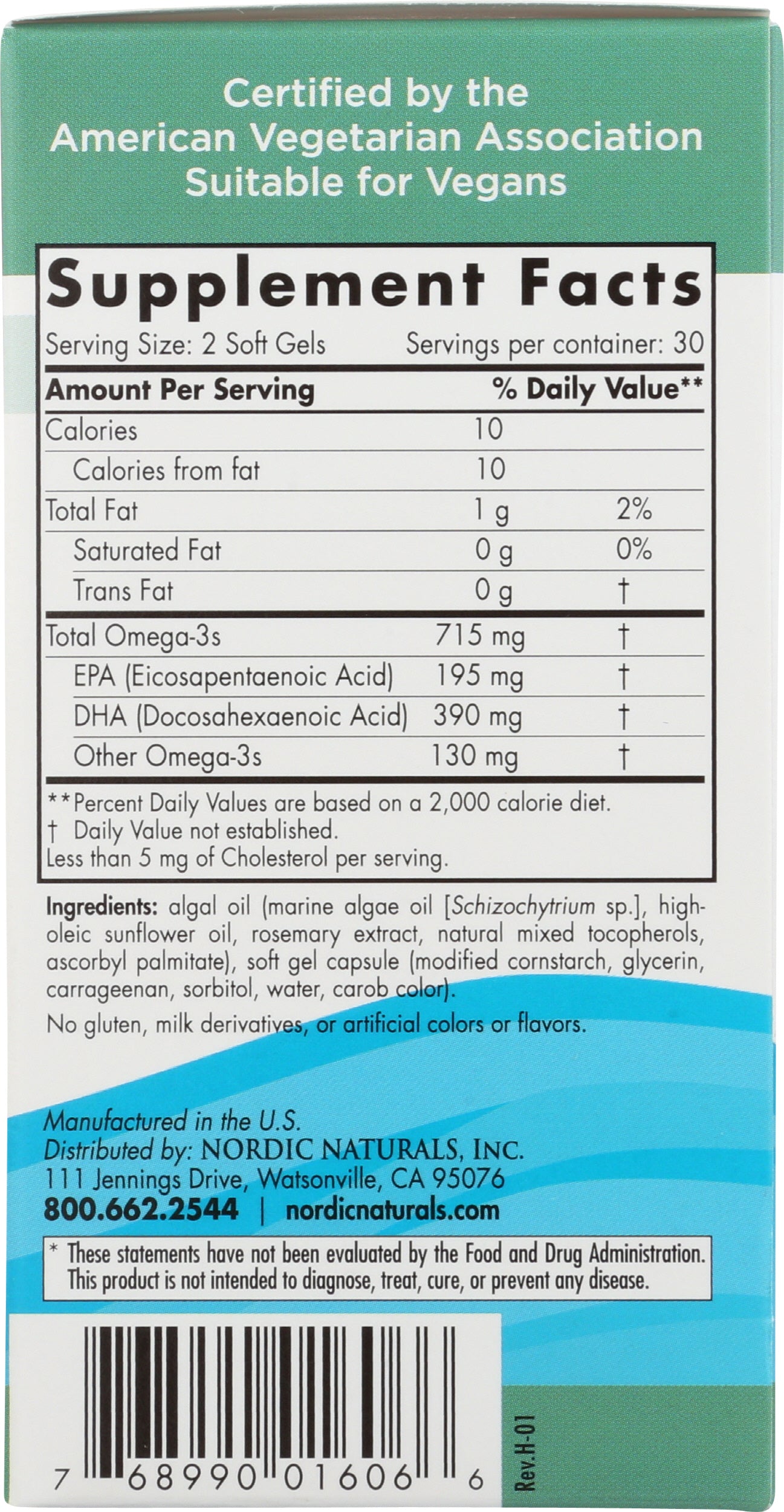 Nordic Naturals Algae Omega Back of Box