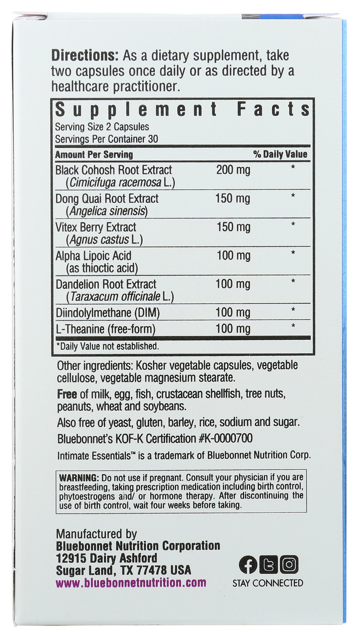 Bluebonnet Intimate Essentials For Her 60 Vegetable Capsules Back
