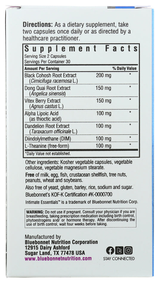 Bluebonnet Intimate Essentials For Her 60 Vegetable Capsules Back