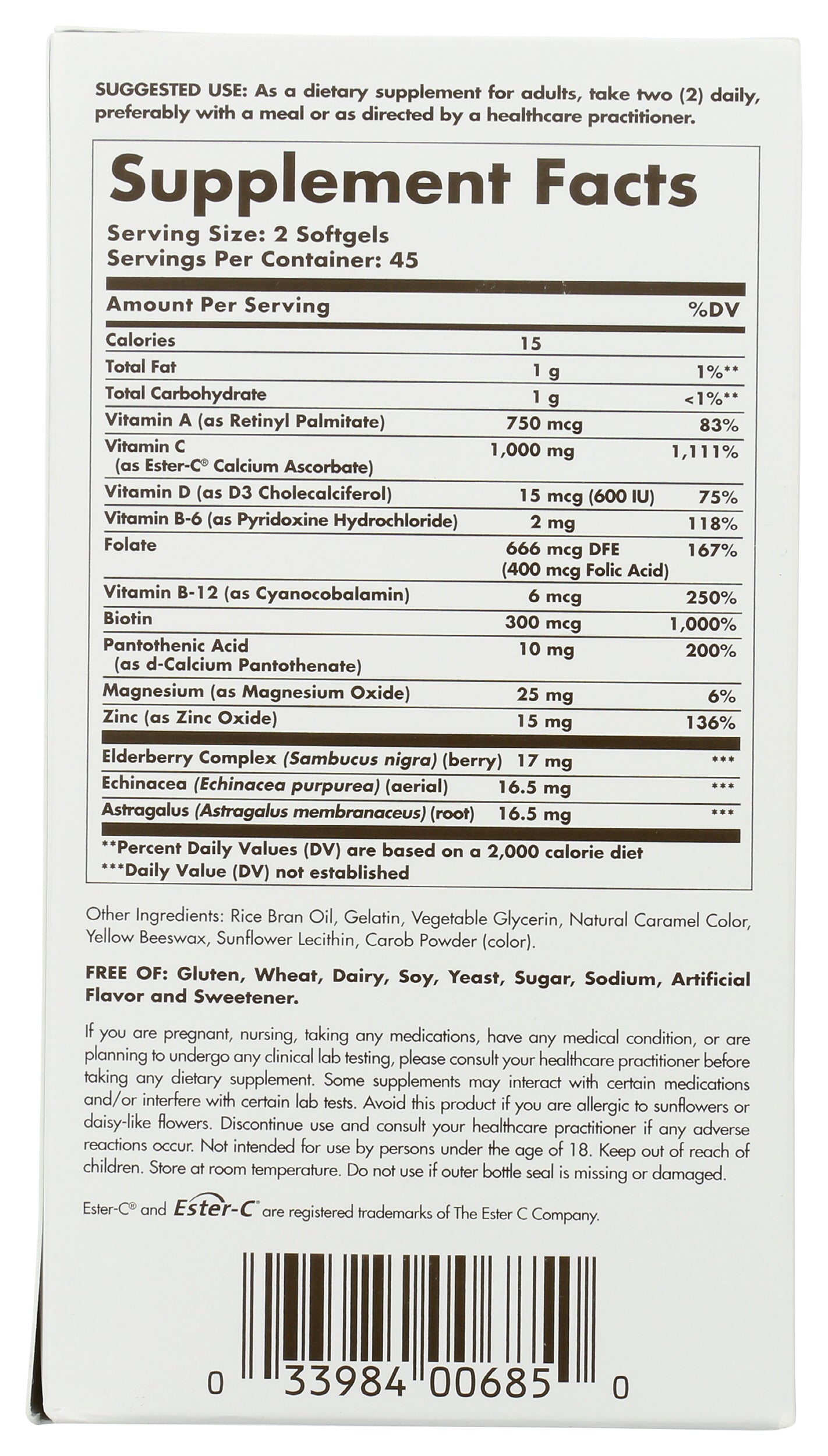 Solgar Immune Complex 90 Soft Gels Back of Box