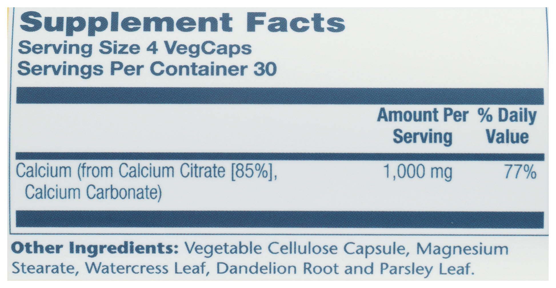Solaray Calcium Citrate 1000mg 120 VegCaps Back of Bottle