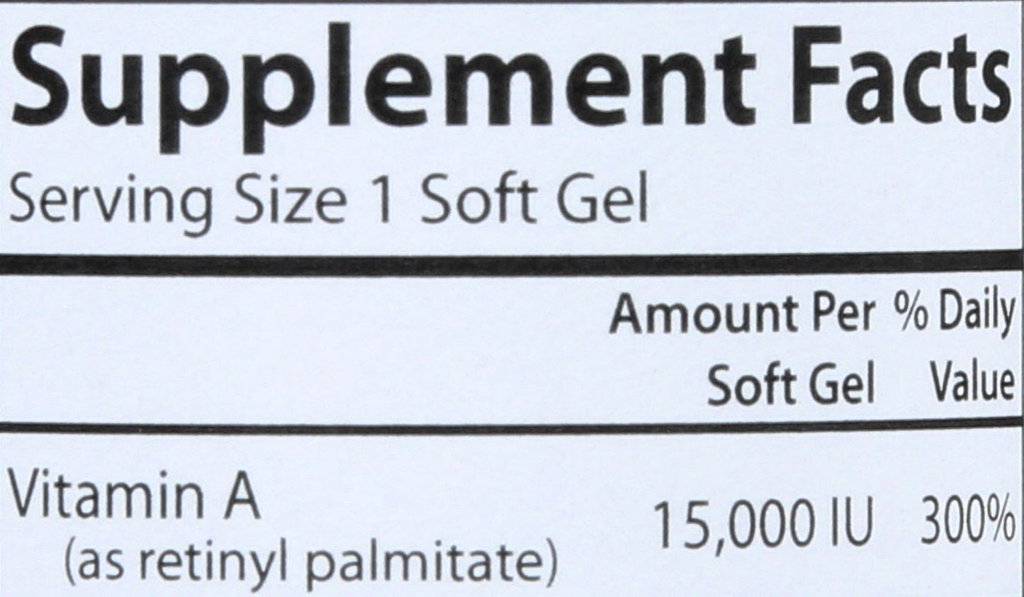 Carlson Vitamin A 15,000 IU Palmitate 120 Soft Gels Back of Bottle