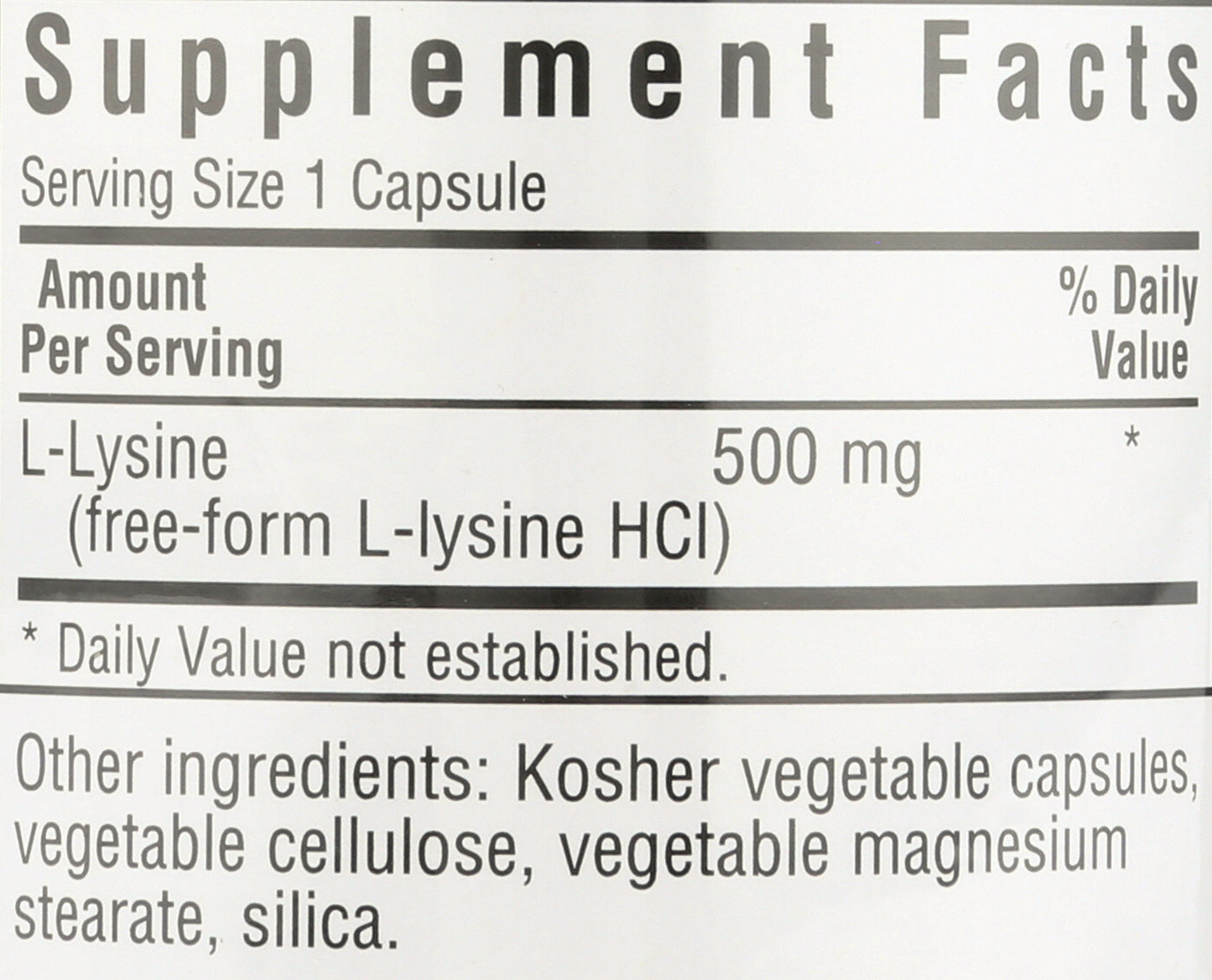Bluebonnet L-Lysine 500 mg 100 Vegetable Capsules Back