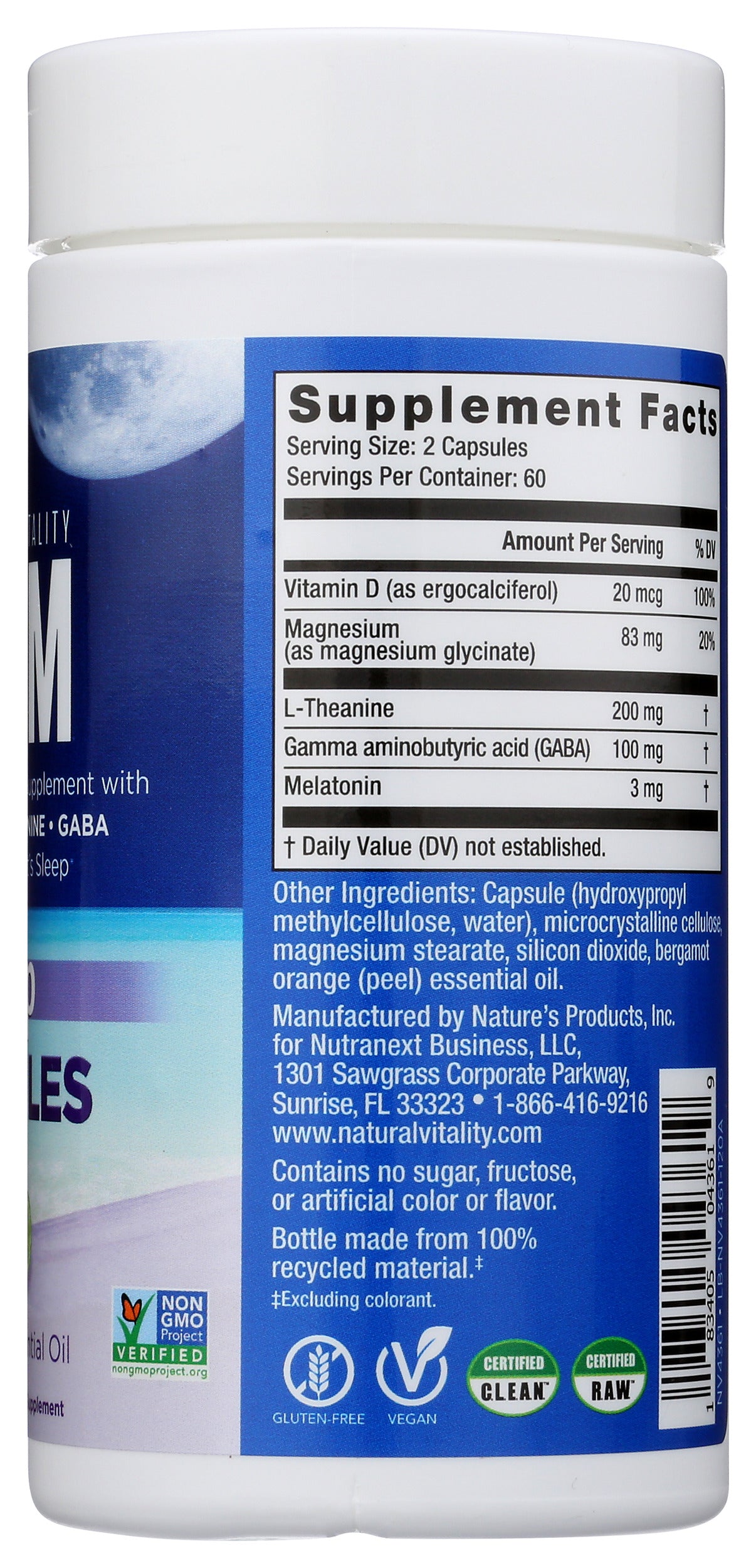 Natural Vitality Calm Sleep 120 Capsules Back of Bottle