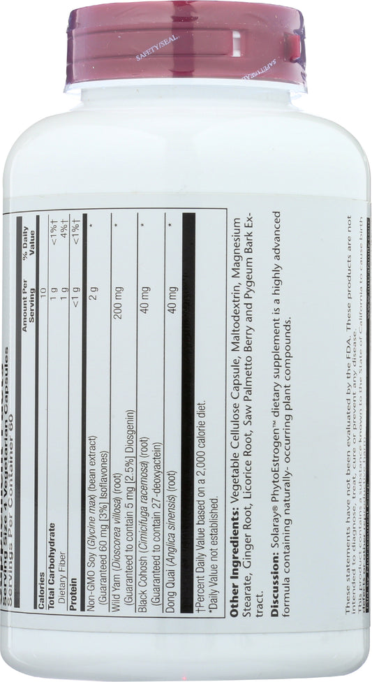 Solaray PhytoEstrogen 240 Vegetarian Capsules Back