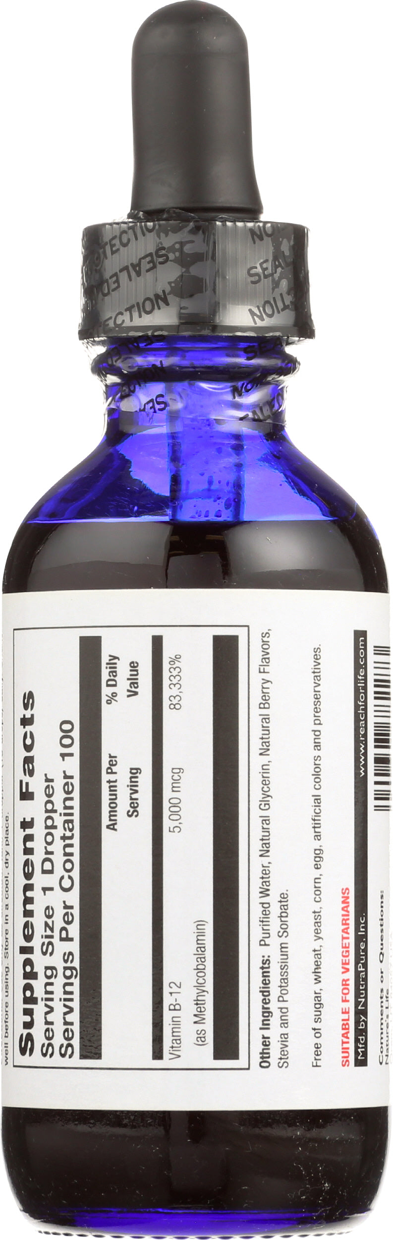 Nature's Life B-12 Drops 5000 mcg 2 fl oz Back of Bottle