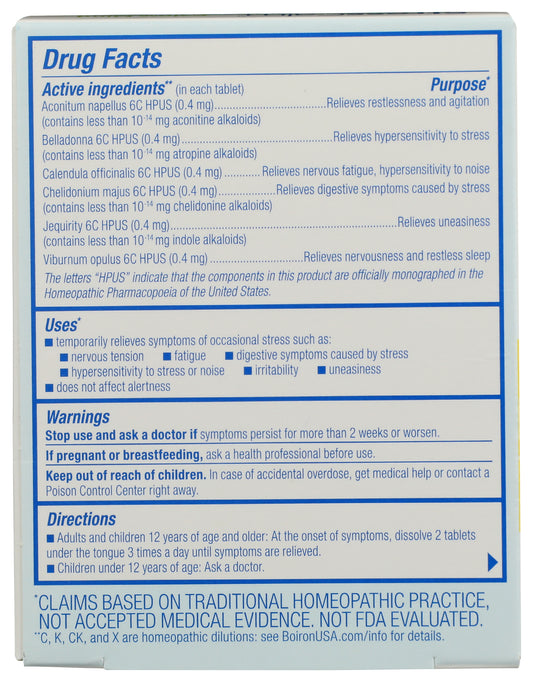 Boiron Stress Calm 60 Tablets Back