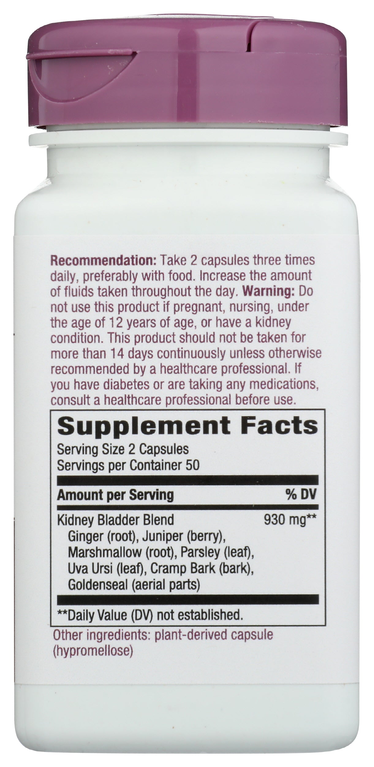 Nature's Way Kidney Bladder 100 Vegan Capsules Back