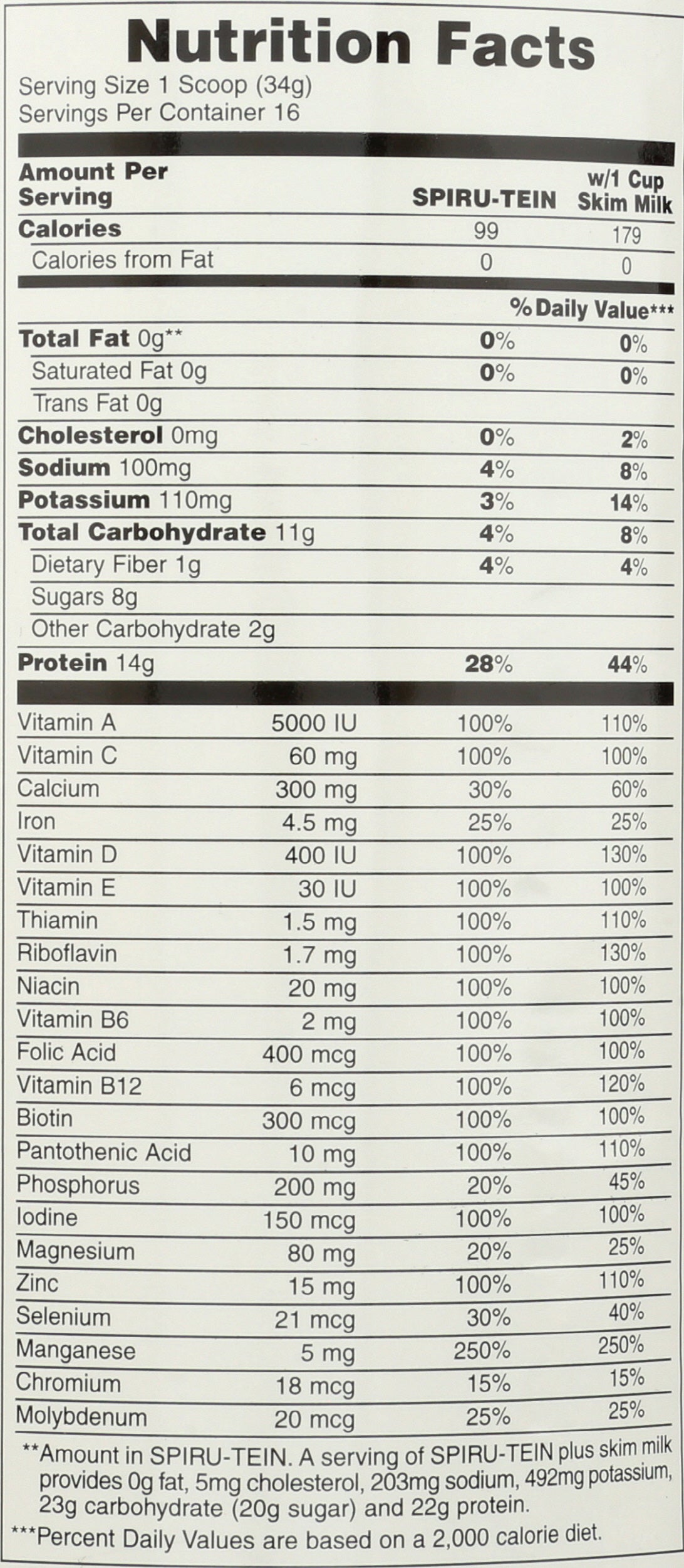 NaturesPlus Spiru-tein Strawberry Protein Powder 544g Back of Can