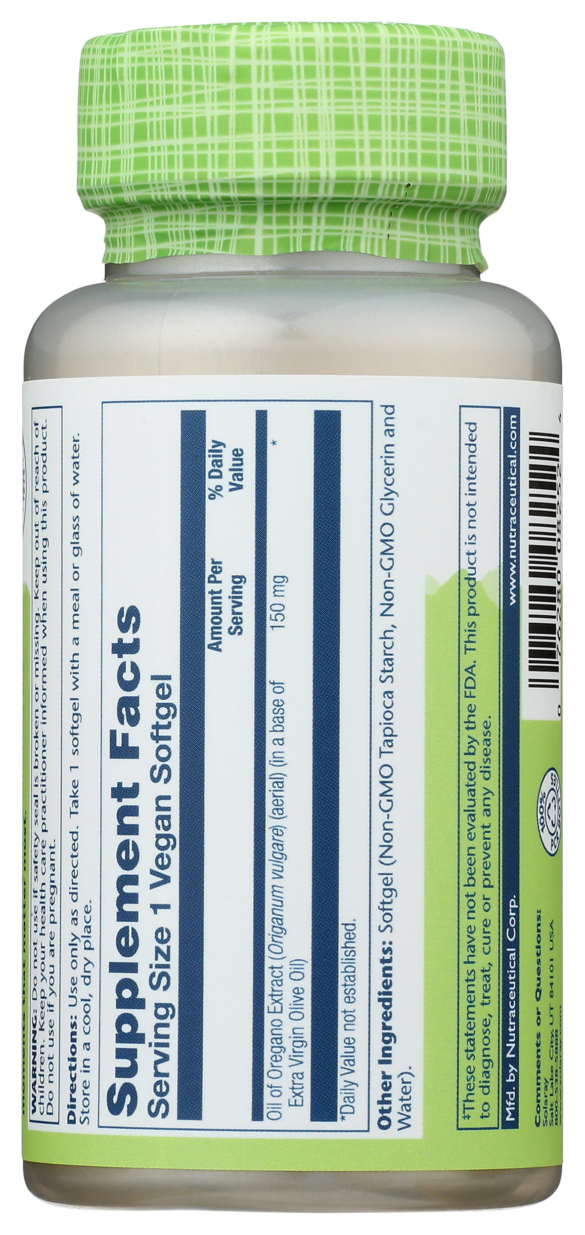 Solaray Oil of Oregno 60 Vegan Softgels Back of Bottle