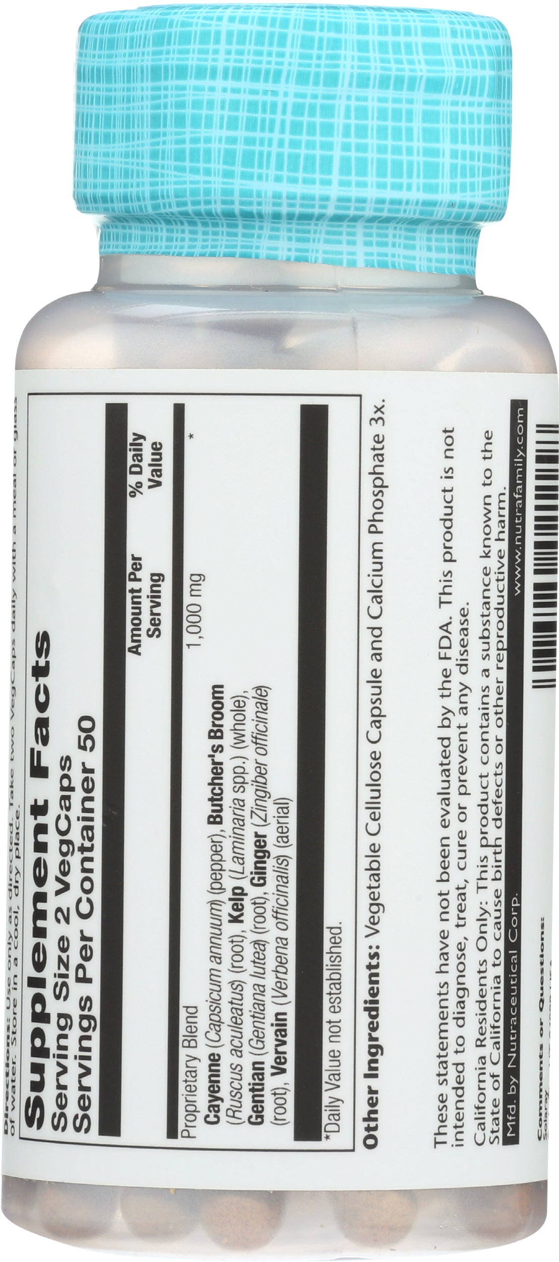 Solaray Circulation Blend SP-11B Cayenne Butcher's Broom 100 VegCaps Back