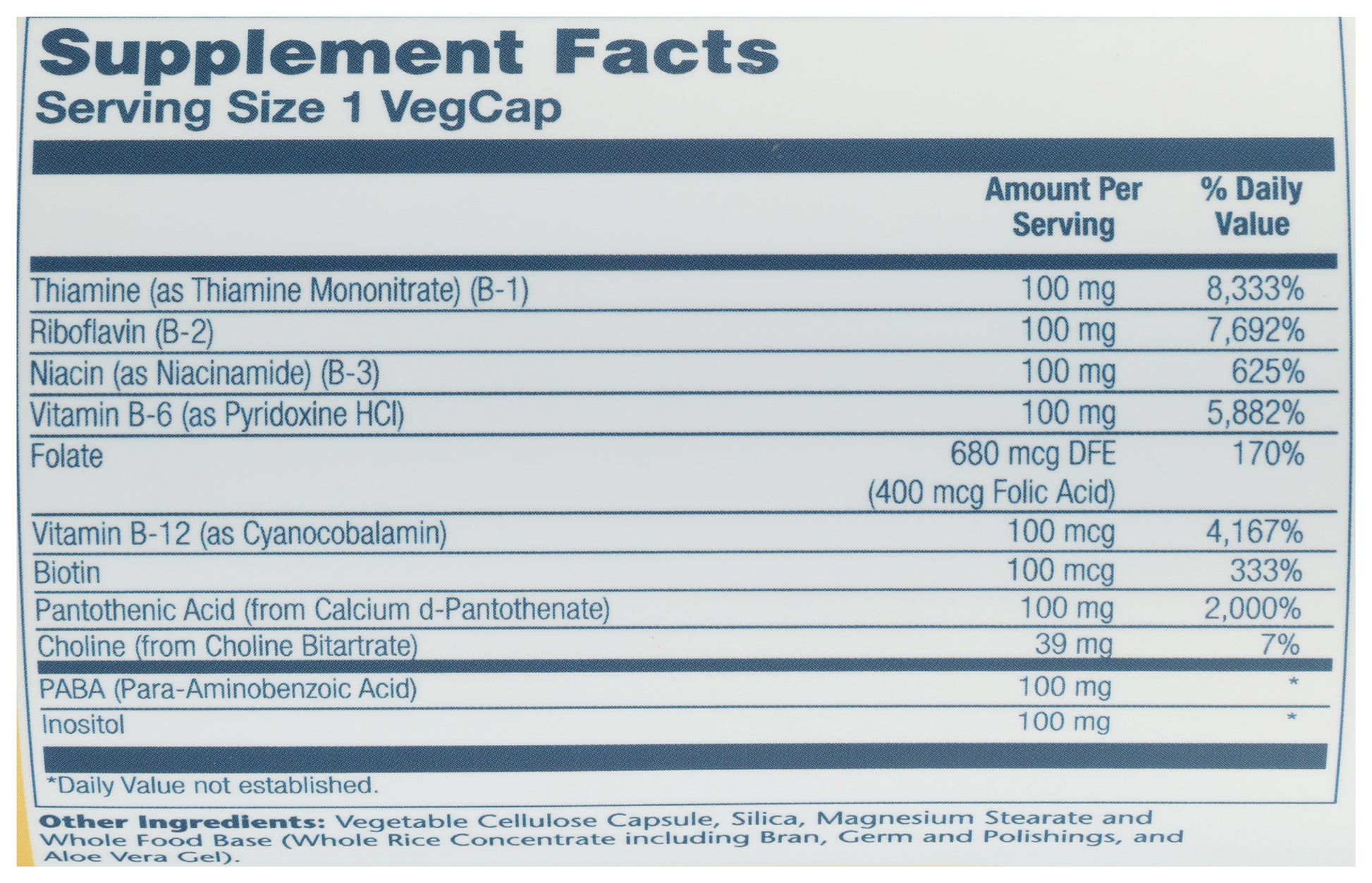 Solaray Vitamin B-Complex 100 250 Vegcaps Back of Bottle