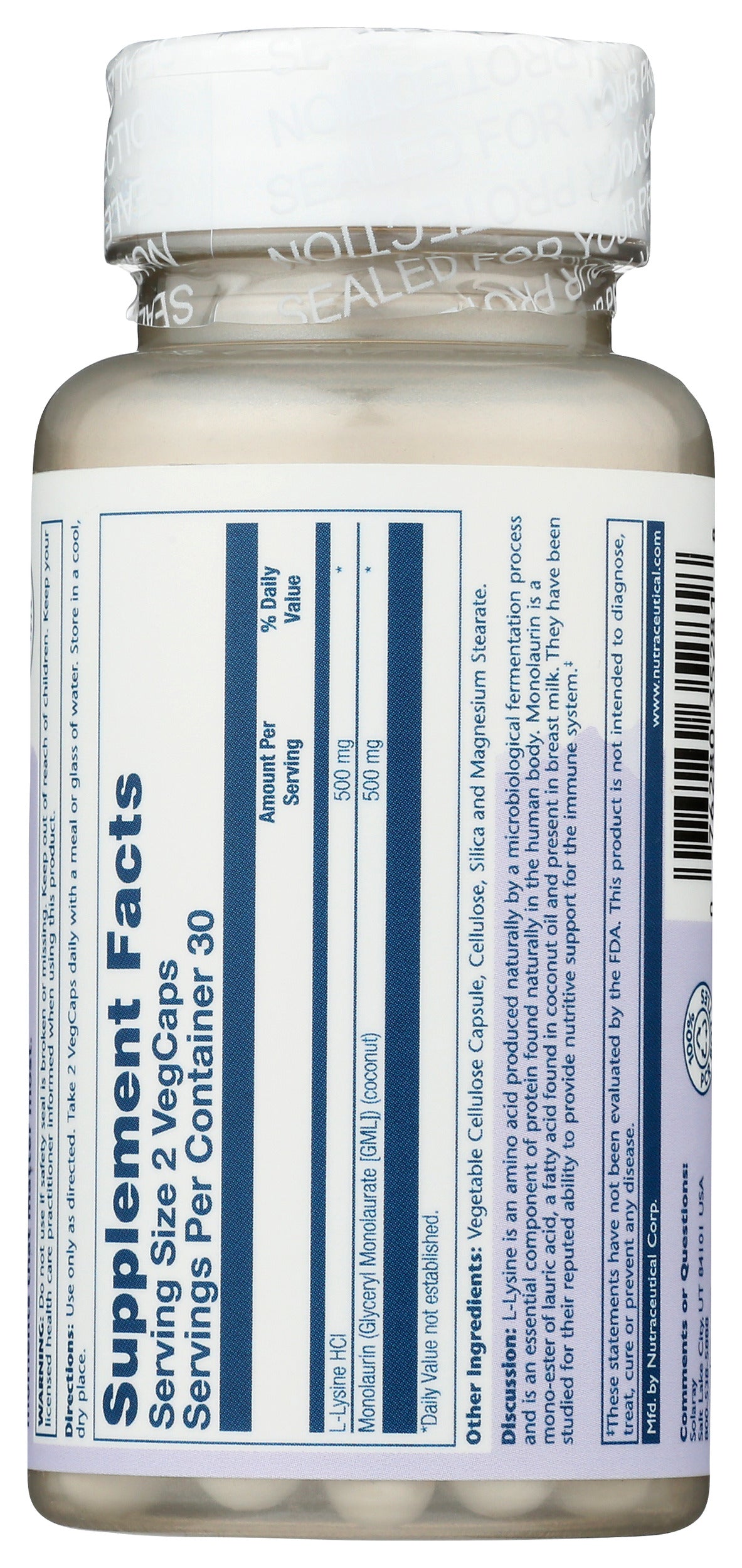 Solaray L-Lysine Monolaurin 60 VegCaps Back