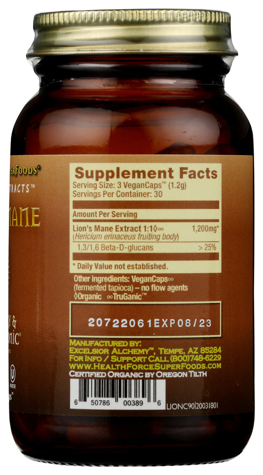 HealthForce SuperFoods Lion's Mane 90 VeganCaps Back of Bottle