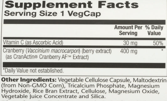 Solaray CranActin 400mg 180 VegCaps Back of Bottle