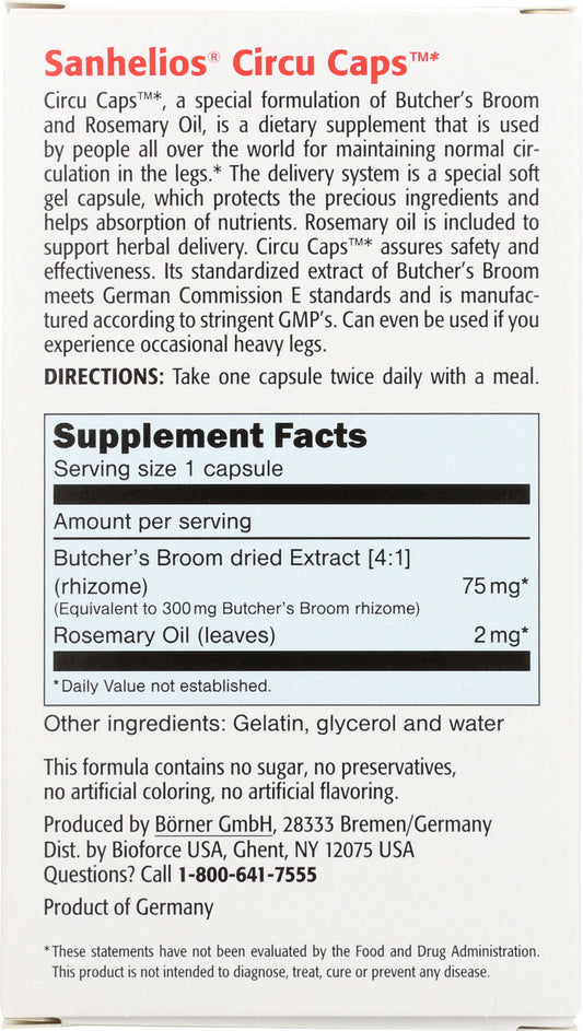 Sanhelios Elements Circu Caps Butcher's Broom 96 Soft Gel Capsules Back