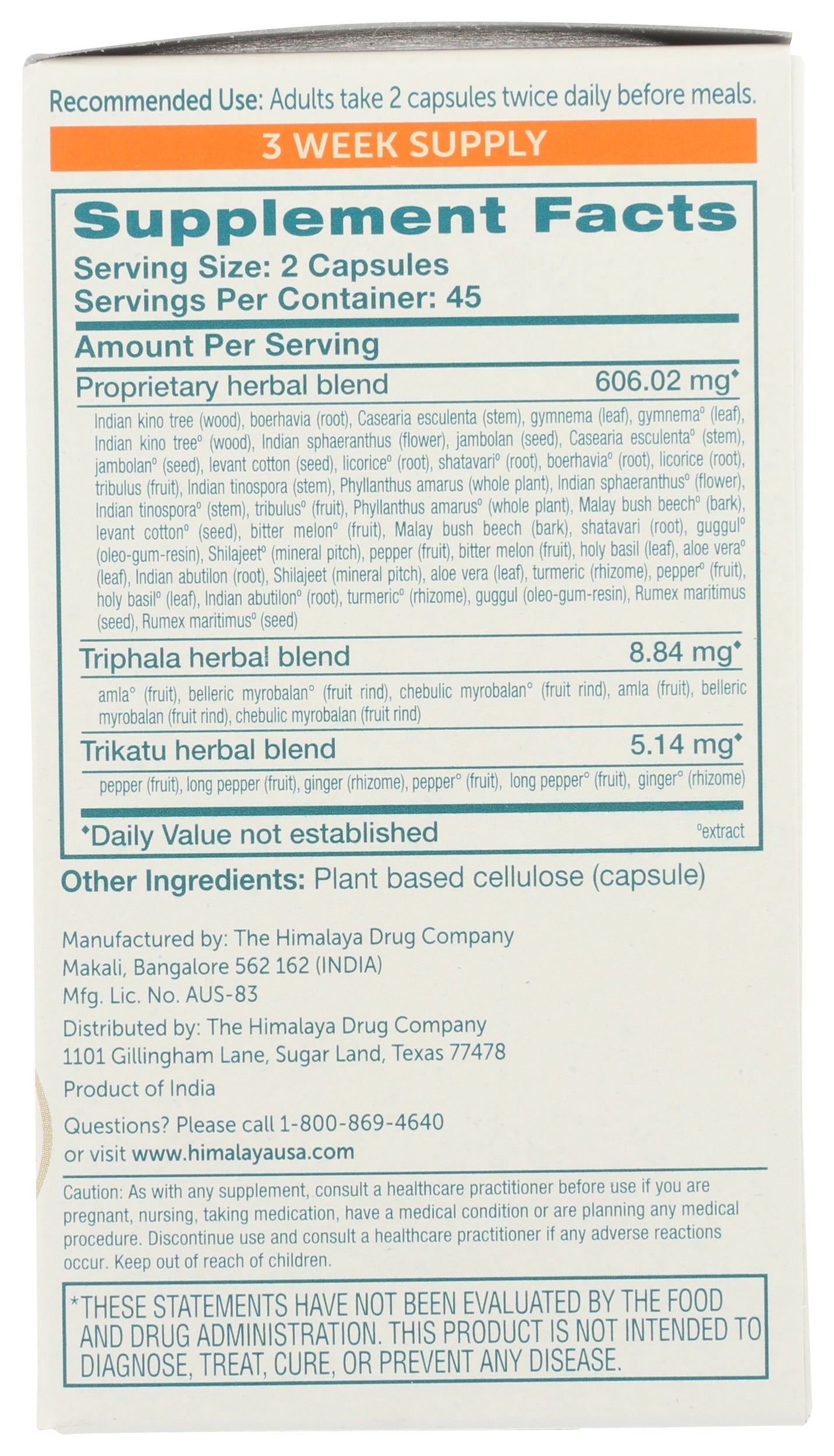 Himalaya GlucoCare 90 Vegetarian Capsules Back