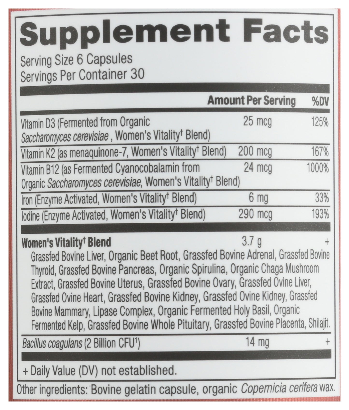 Ancient Nutrition Women's Vitality with Grass-Fed Liver, Adrenal and Thyroid 180 Capsules Back