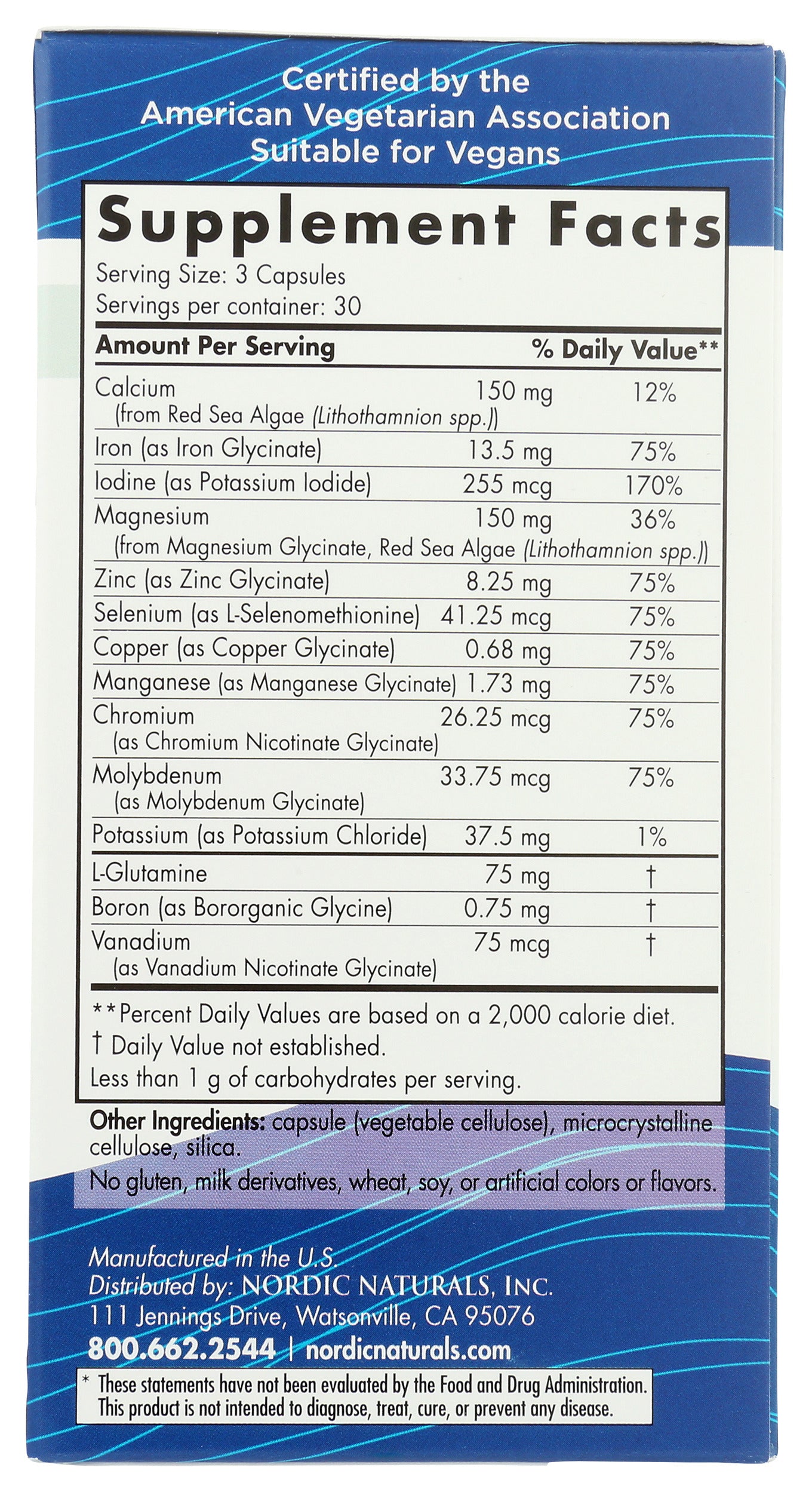 Nordic Naturals Multi Minerals 90 Capsules Back of Box