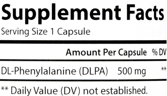 Carlson DLPA DL-Phenylalanine 500 mg 60 Capsules Back