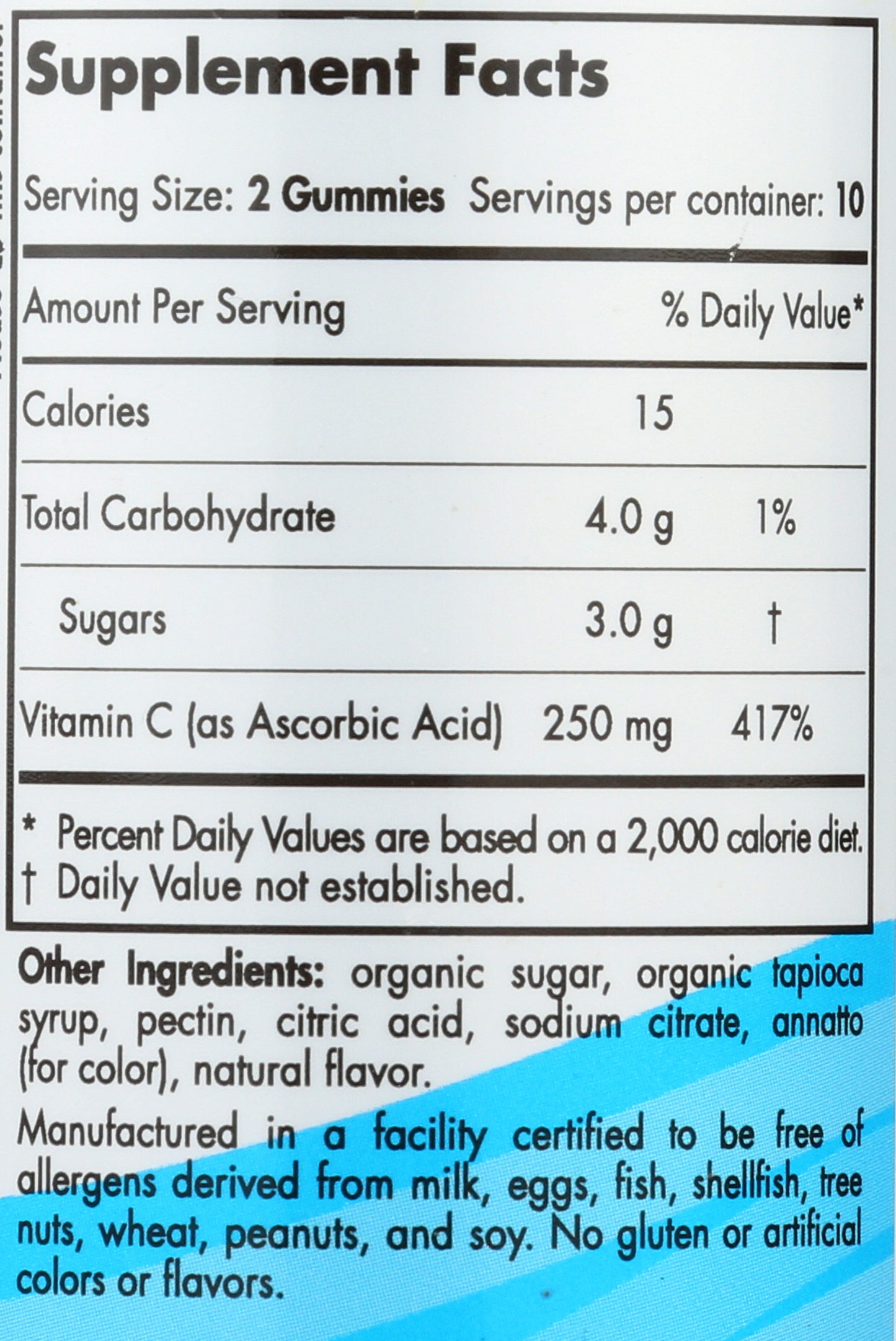 Nordic Naturals Vitamin C 250mg 20 Gummies Back of Bottle