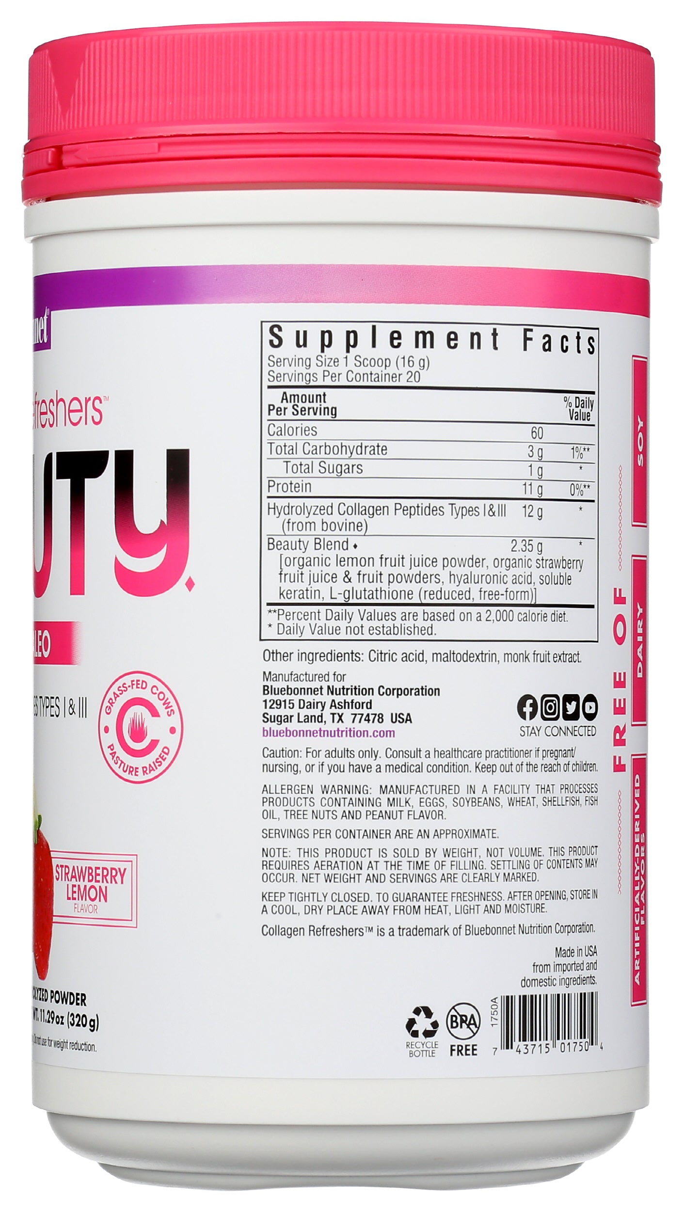 Bluebonnet Beauty Keto & Paleo Collagen Peptides 320g Back of Tub